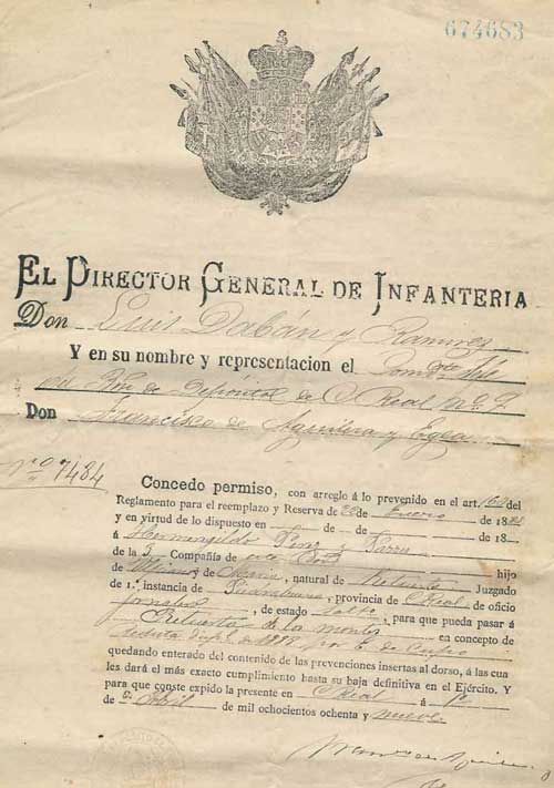 Documento de excedencia de cupo de 1889